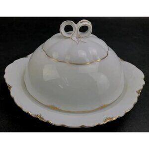 Vintage Habsburg HAB89 China Austria Lidded Butter/Cheese Dish with Gold Trim 7"
